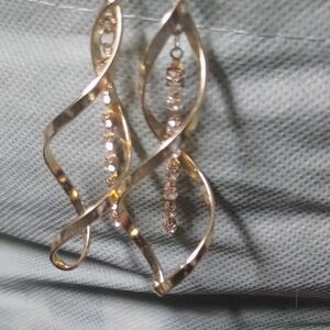 Boho Gold Twisted Earrings with Crystal Accents